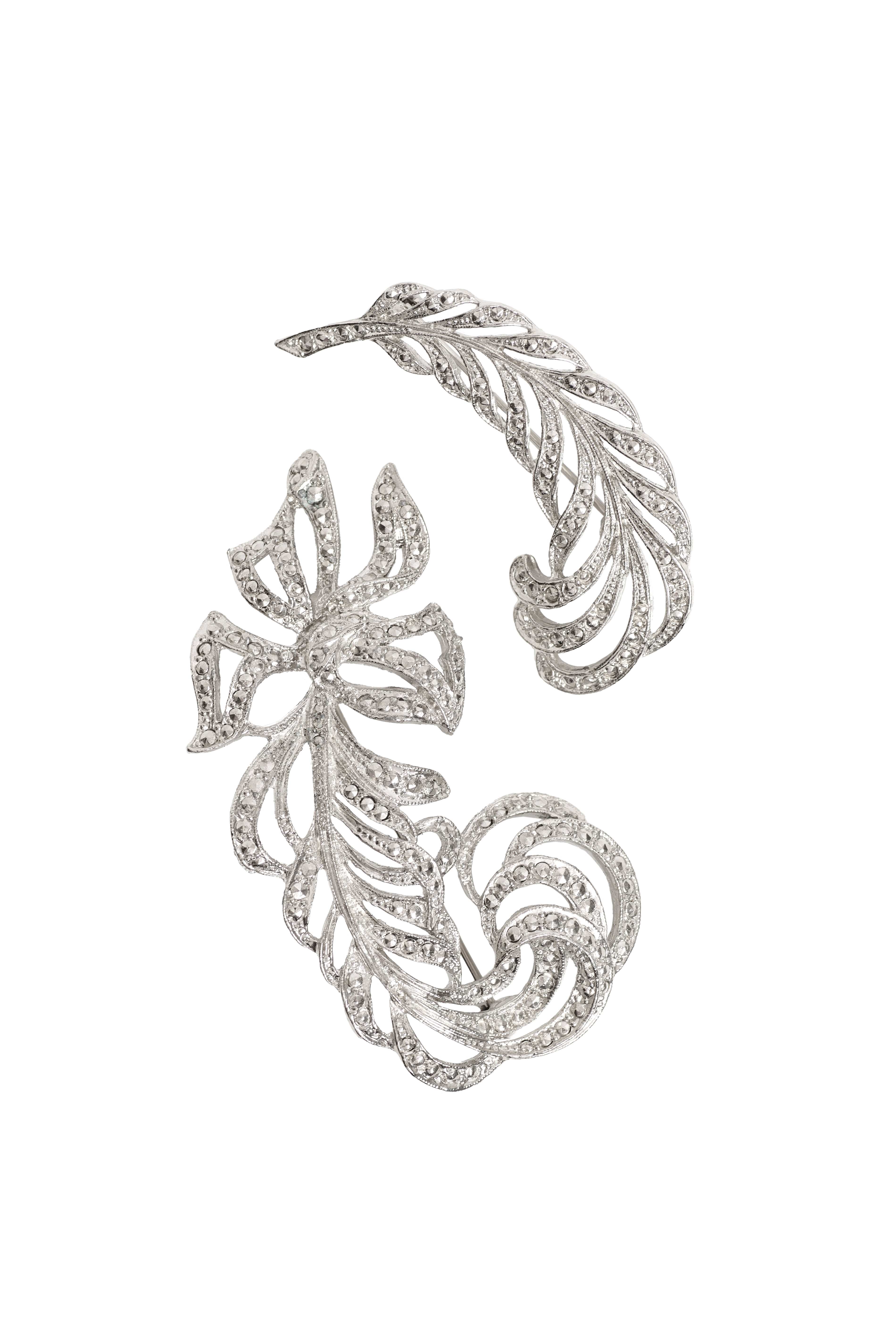 Silver Crystal Flourish Brooch