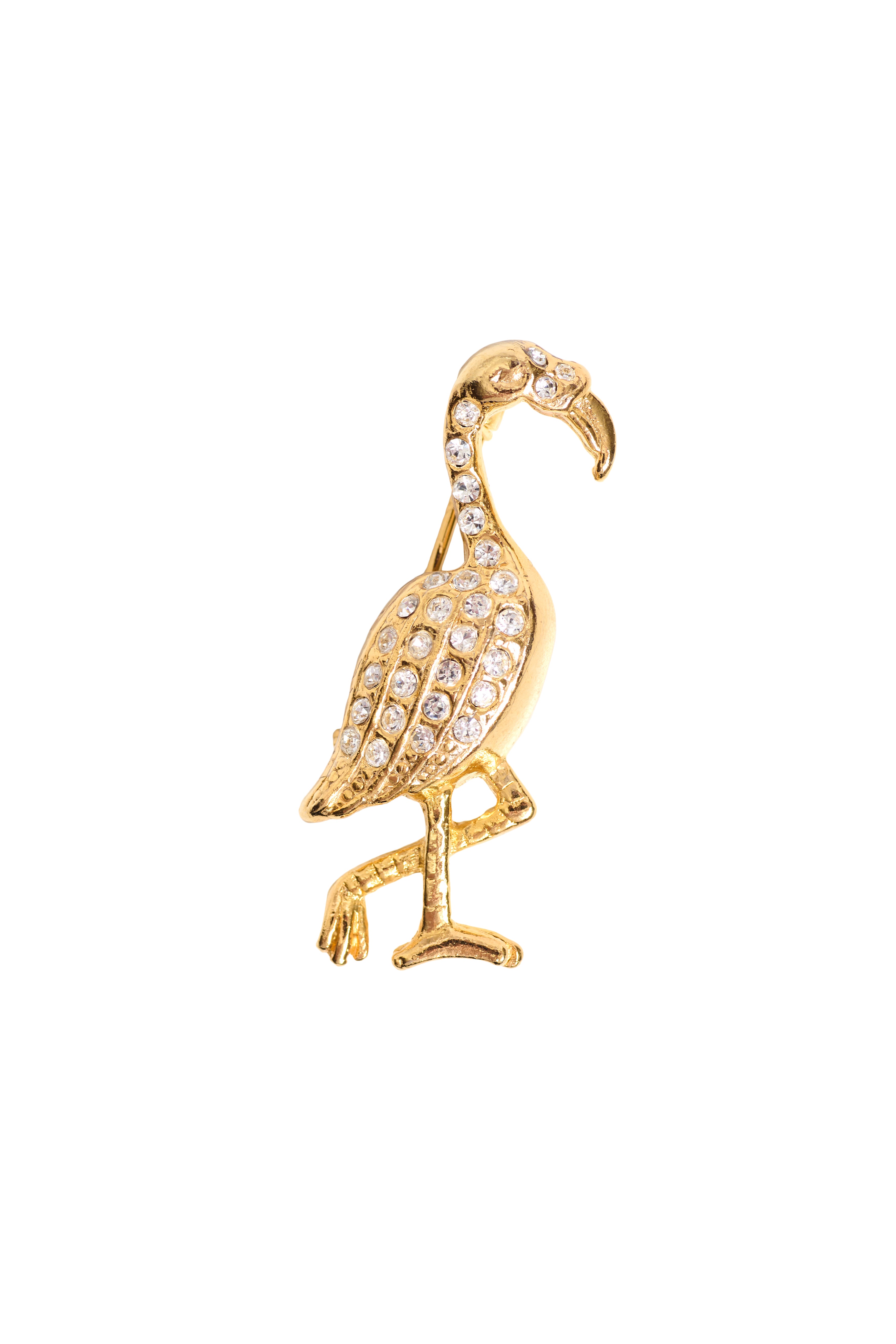 Gold Plated Flamingo Crystal Brooch