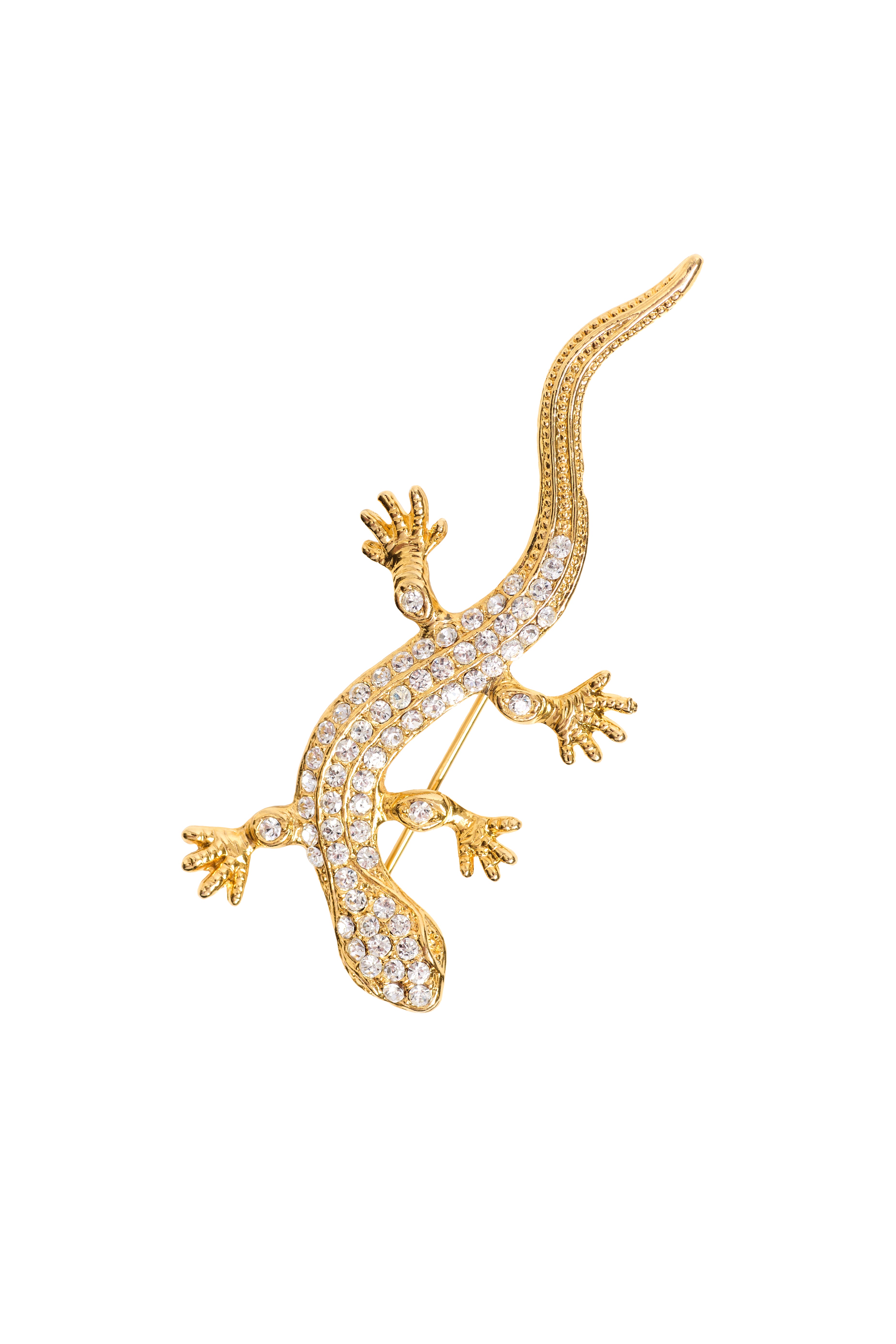 Gold Plated Crystal Lizard Brooch