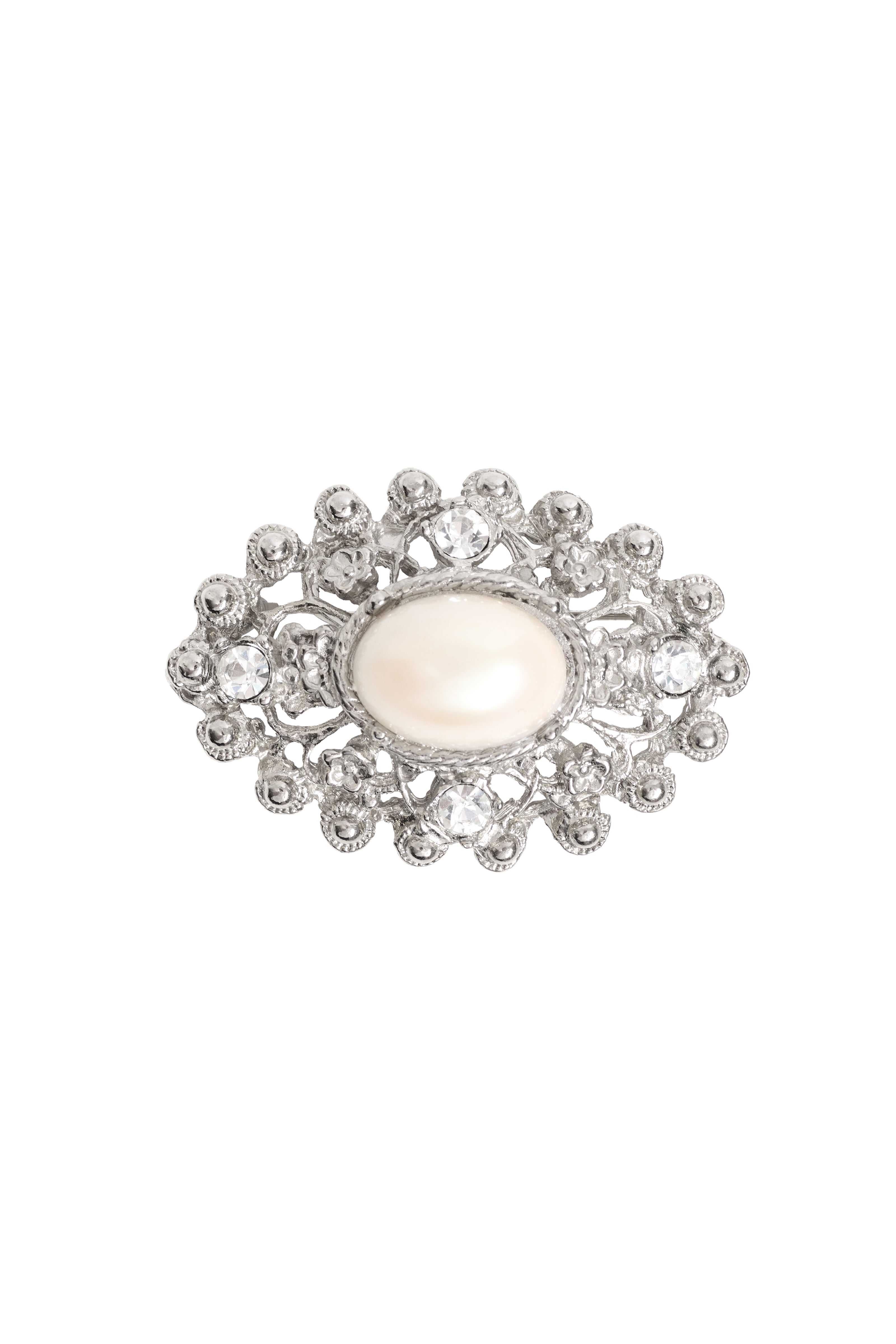 Silver Pearl Oval Brooch