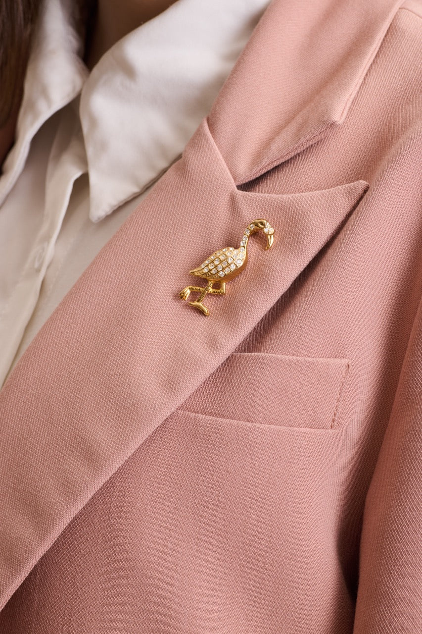 Gold Plated Flamingo Crystal Brooch