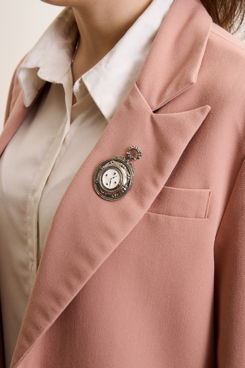 Silver Pocket Watch Motif Brooch