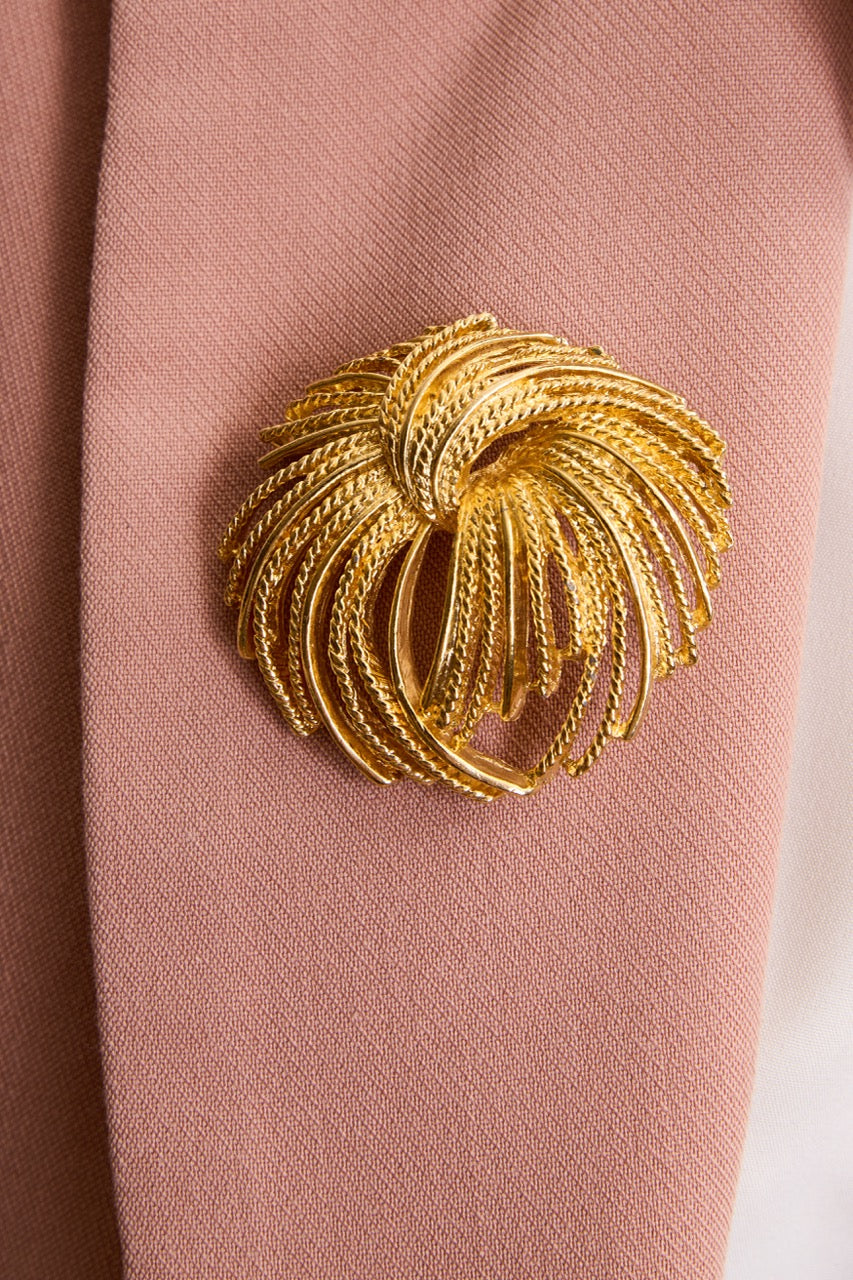 Gold Plated Textured Swirl Brooch