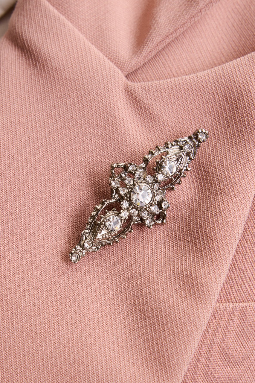 Silver Crystal Cross Brooch