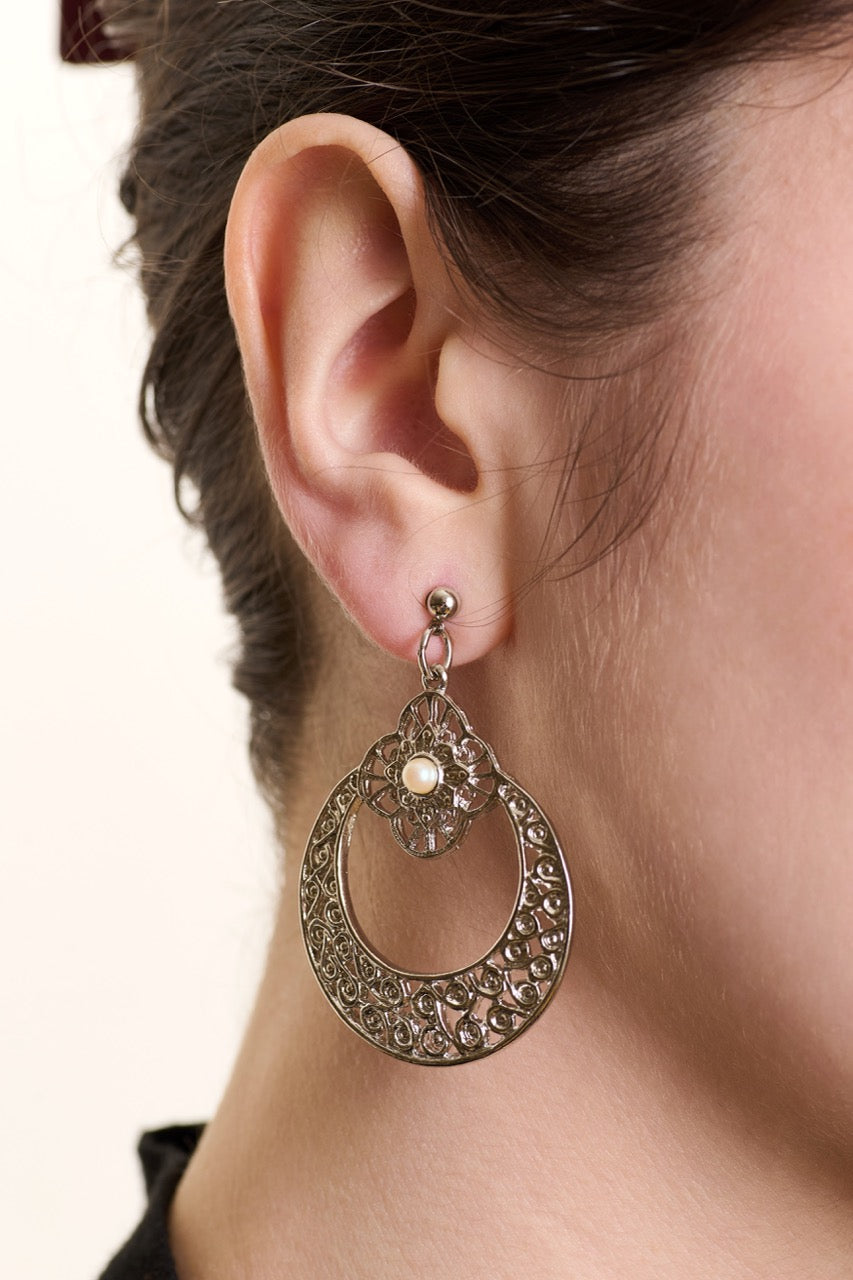 Pearl Filigree Hoop Earrings