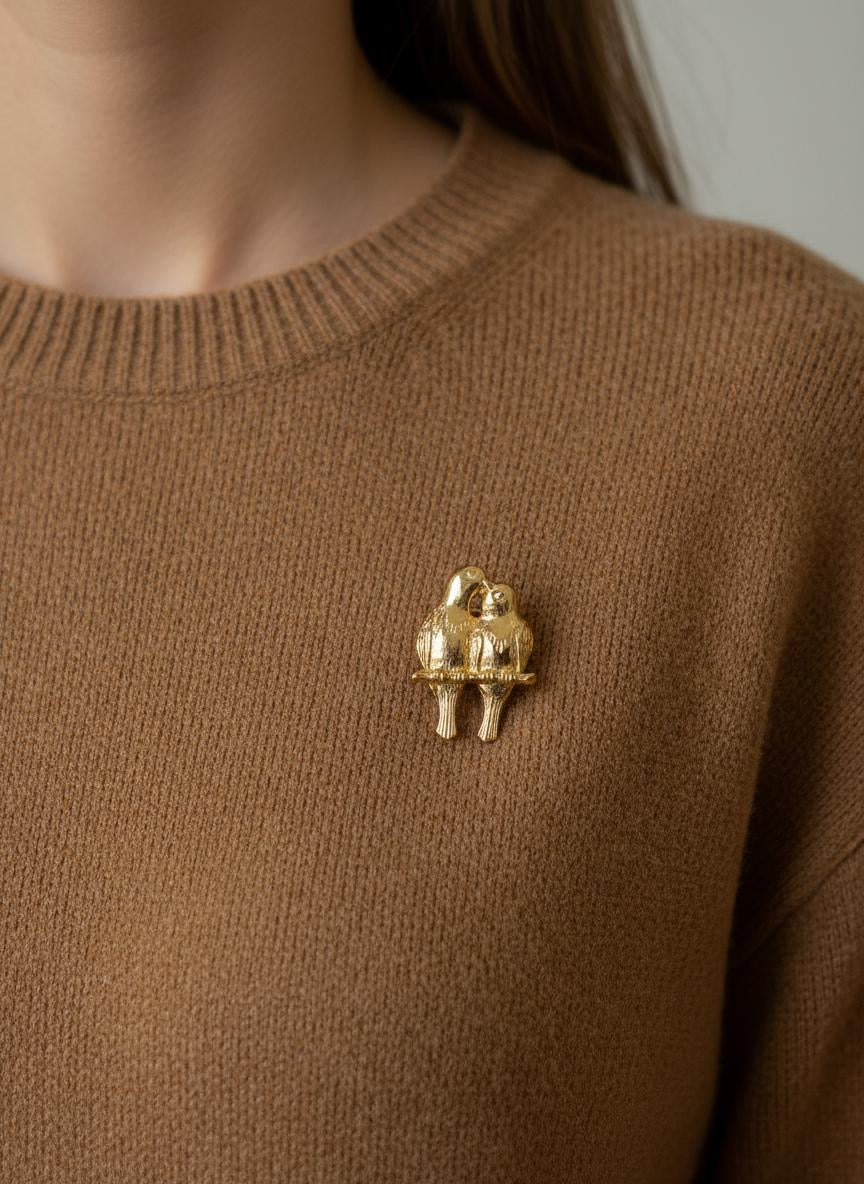 Gold Lovebirds Brooch