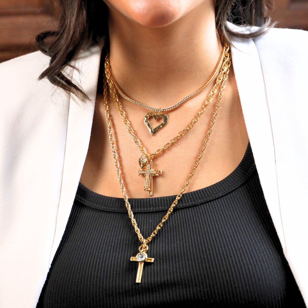 Cross & Heart Necklace Set (3 Piece)