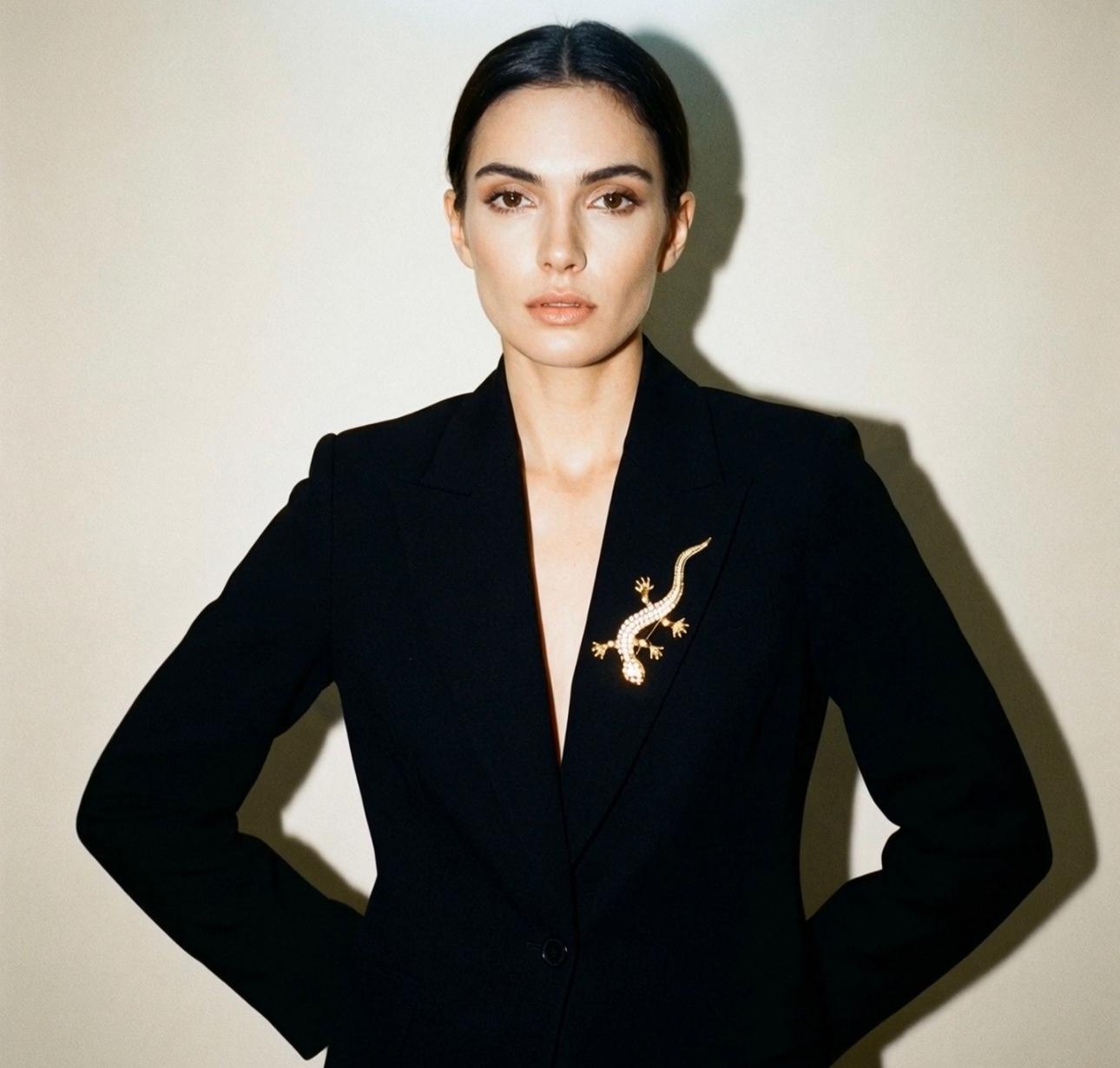 Gold Plated Crystal Lizard Brooch