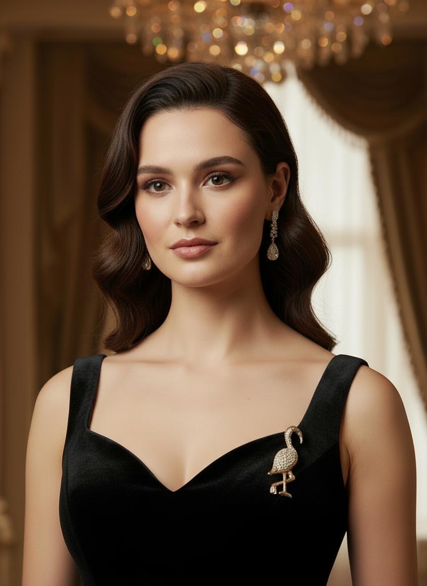 Gold Plated Flamingo Crystal Brooch