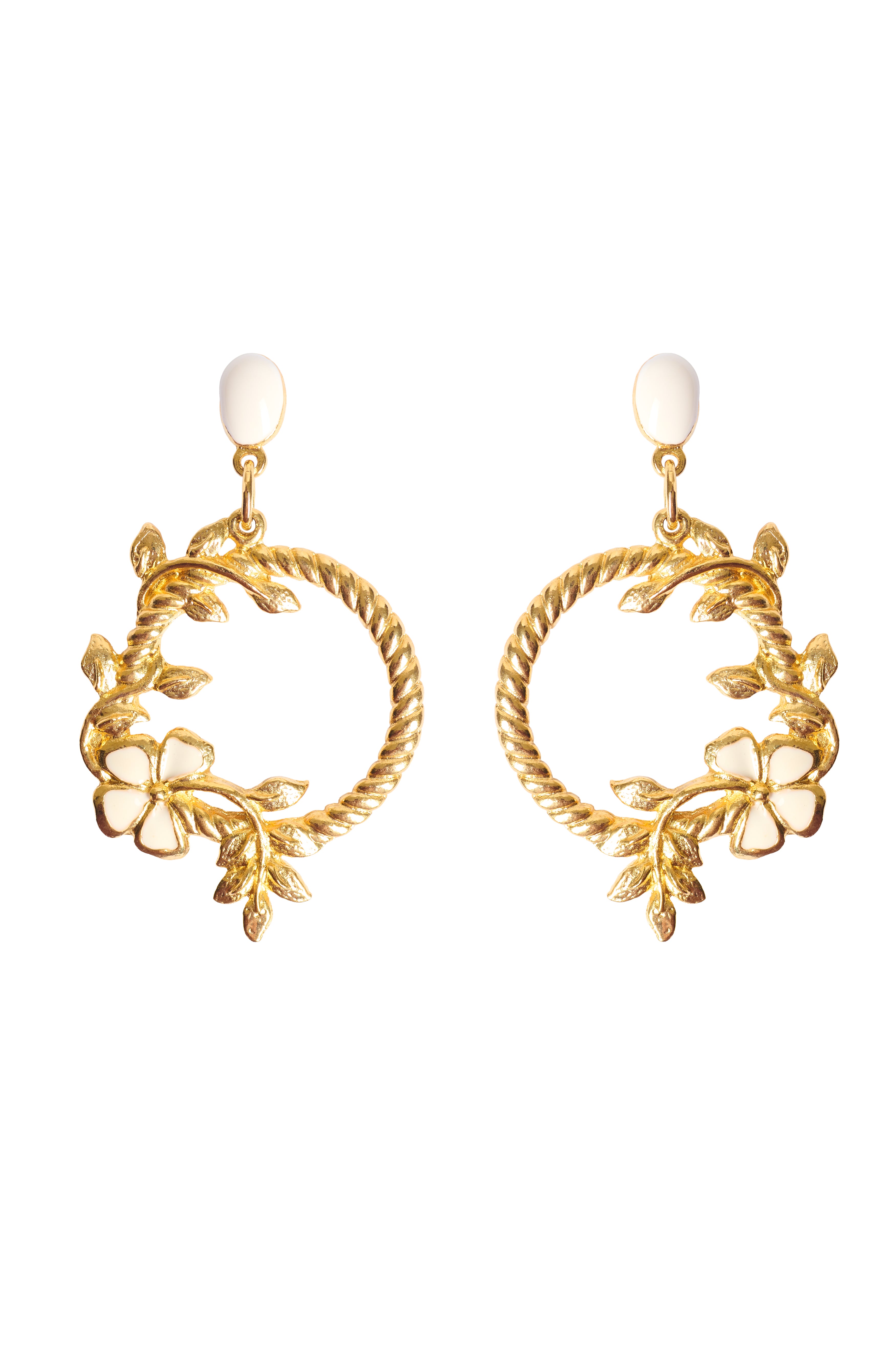 Cream Flower Hoop Earrings