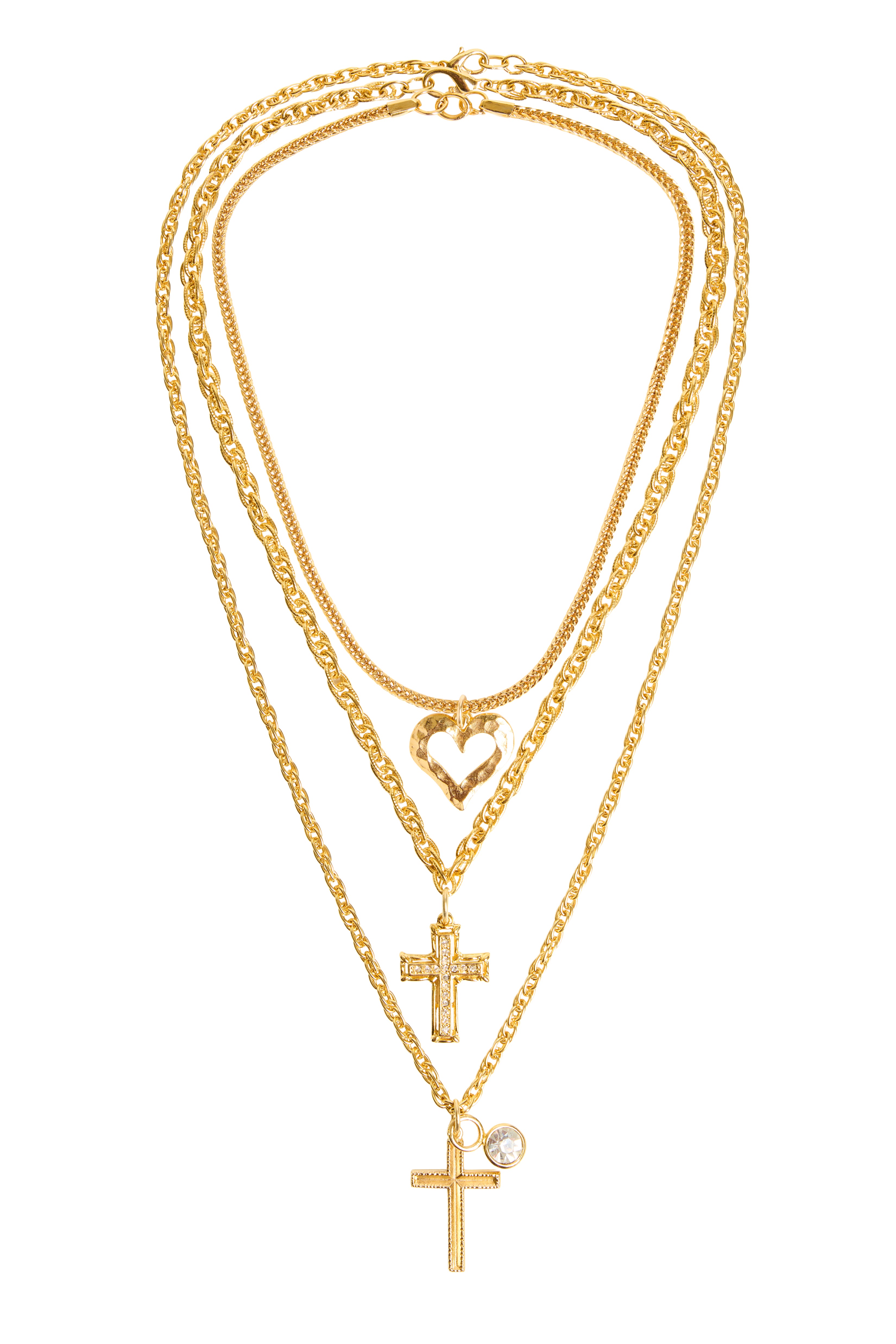 Cross & Heart Necklace Set (3 Piece)