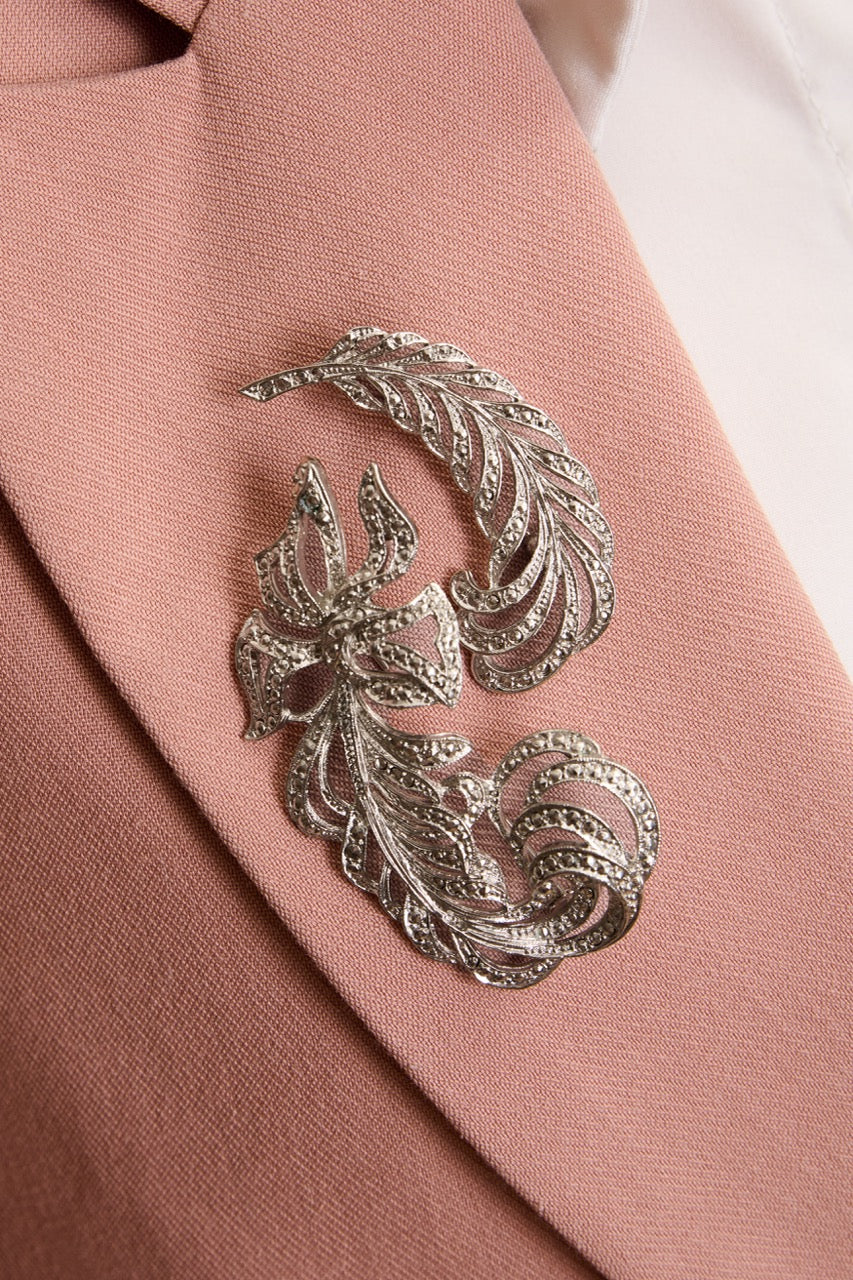 Silver Crystal Flourish Brooch