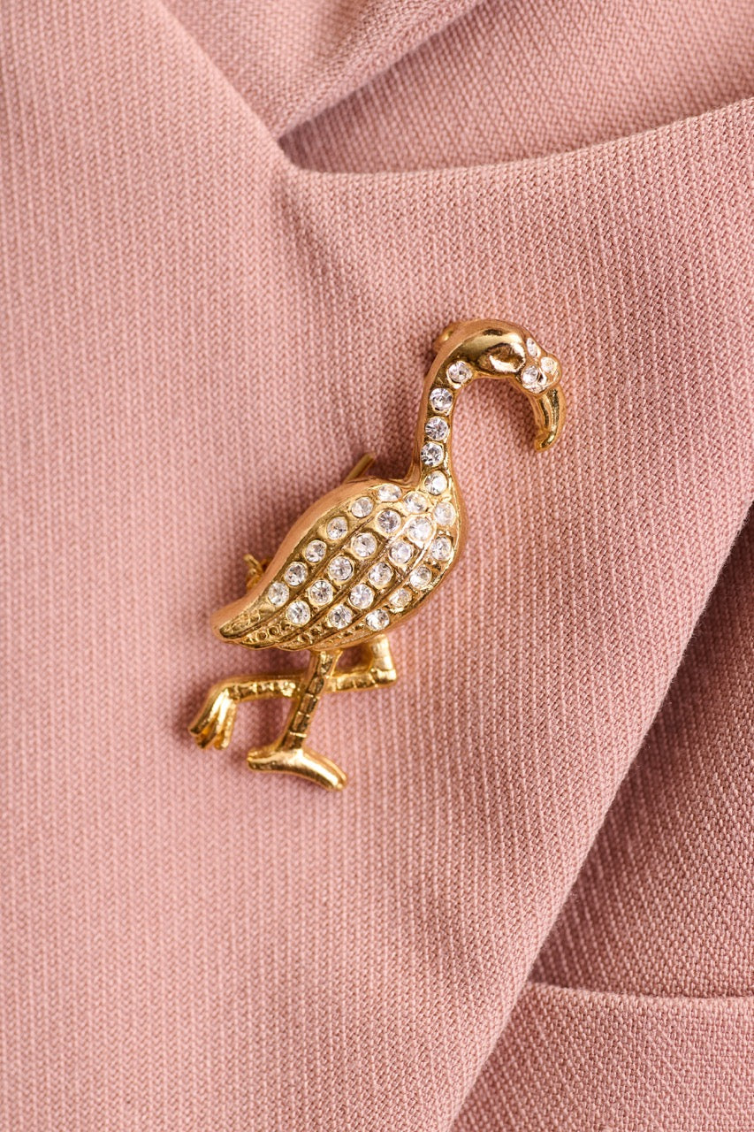 Gold Plated Flamingo Crystal Brooch