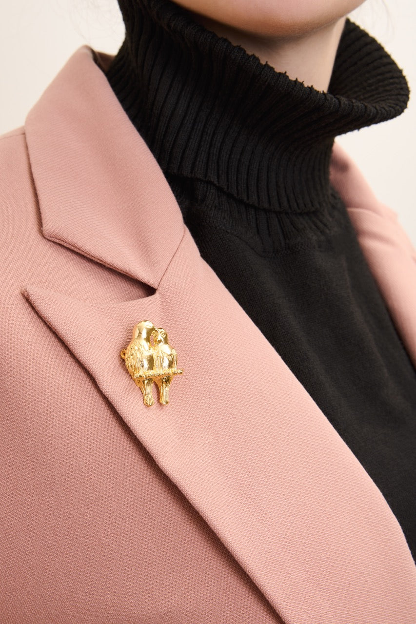 Gold Lovebirds Brooch