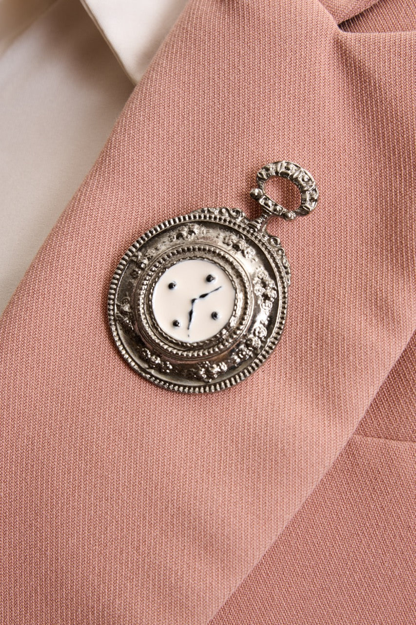 Silver Pocket Watch Motif Brooch