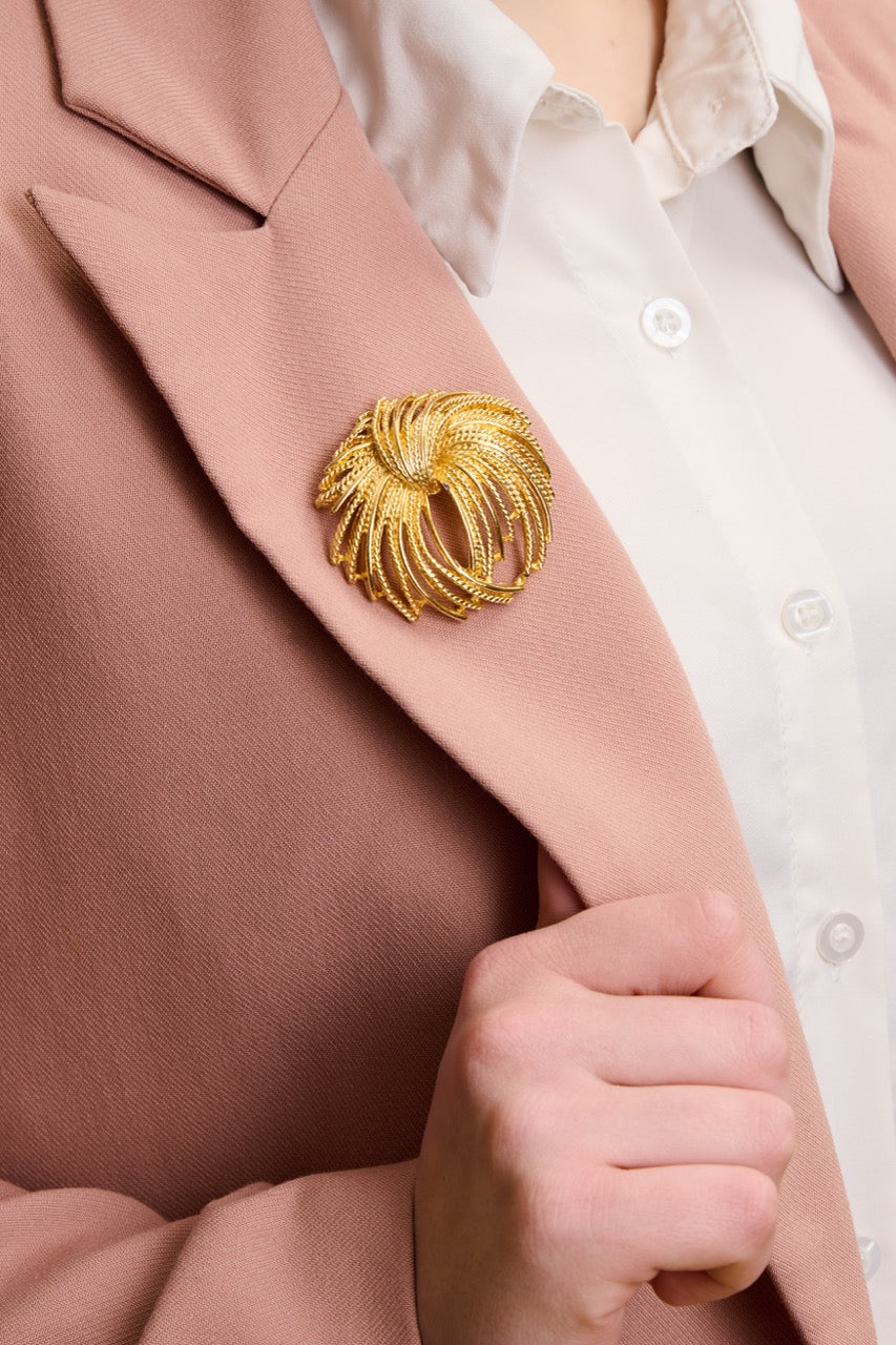 Gold Plated Textured Swirl Brooch