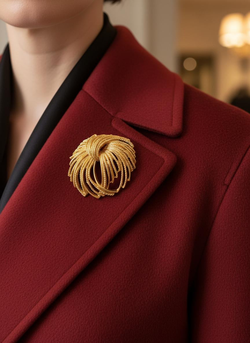 Gold Plated Textured Swirl Brooch