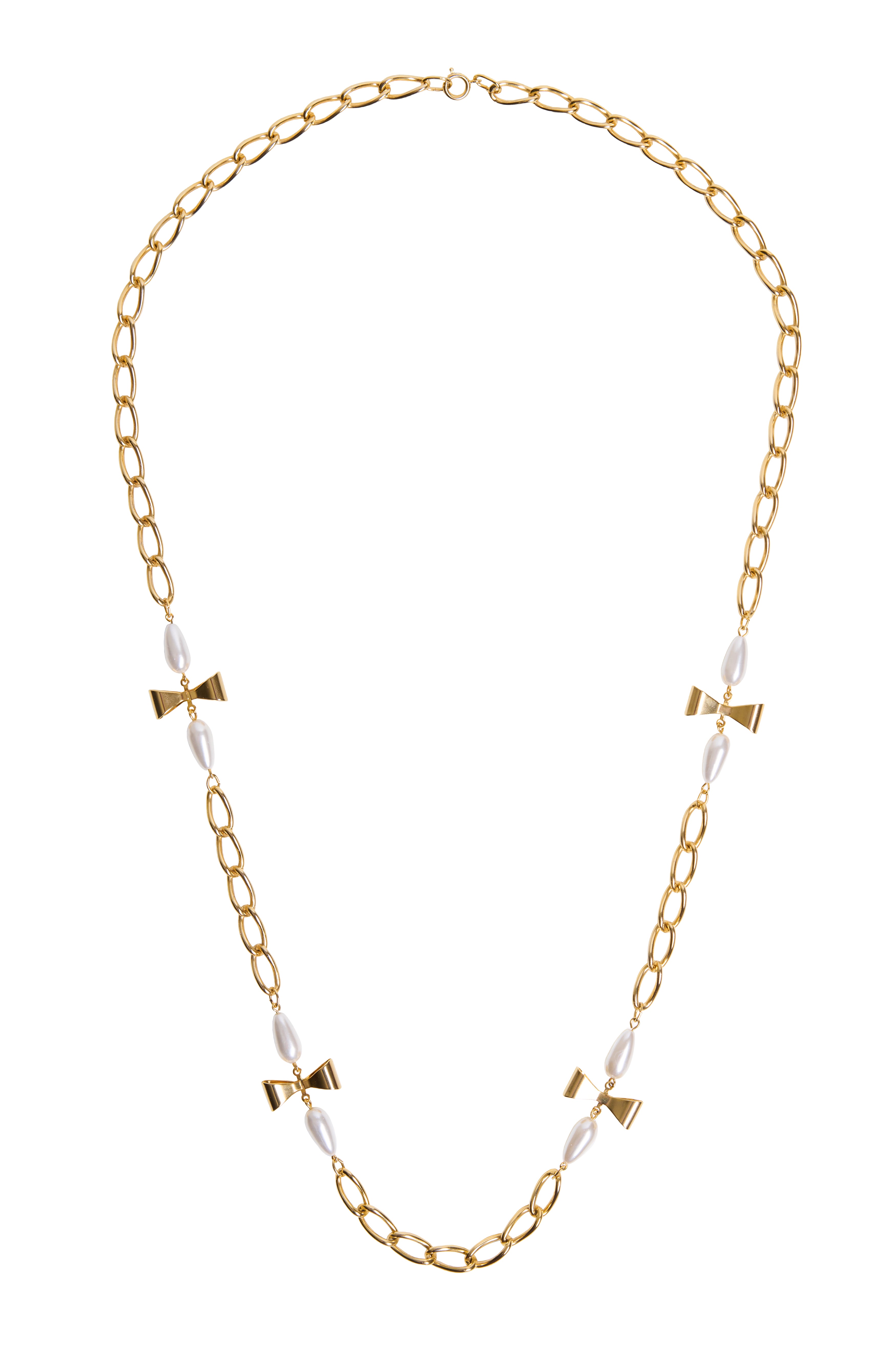 Bow & Pearl Link Necklace