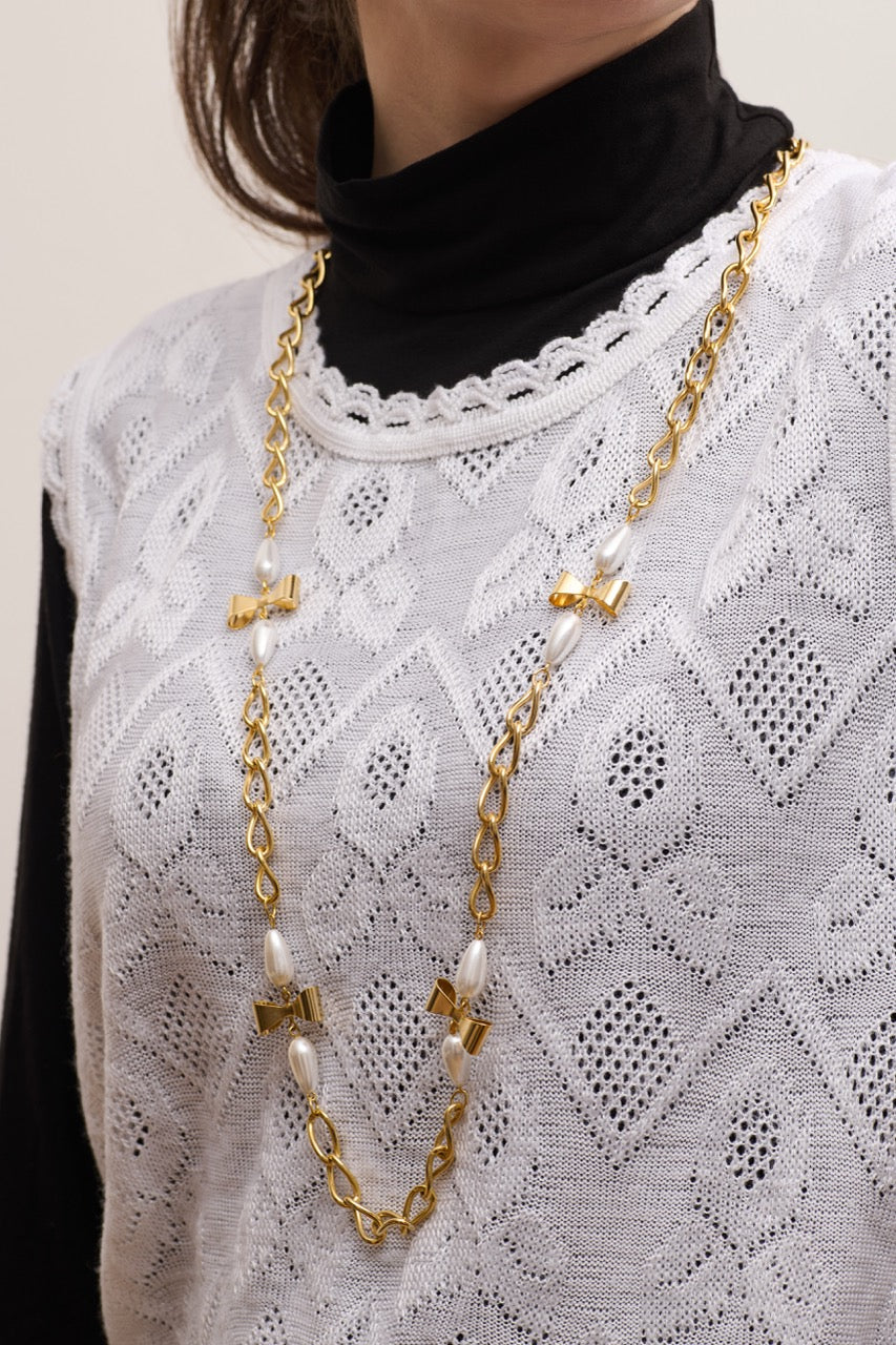 Bow & Pearl Link Necklace