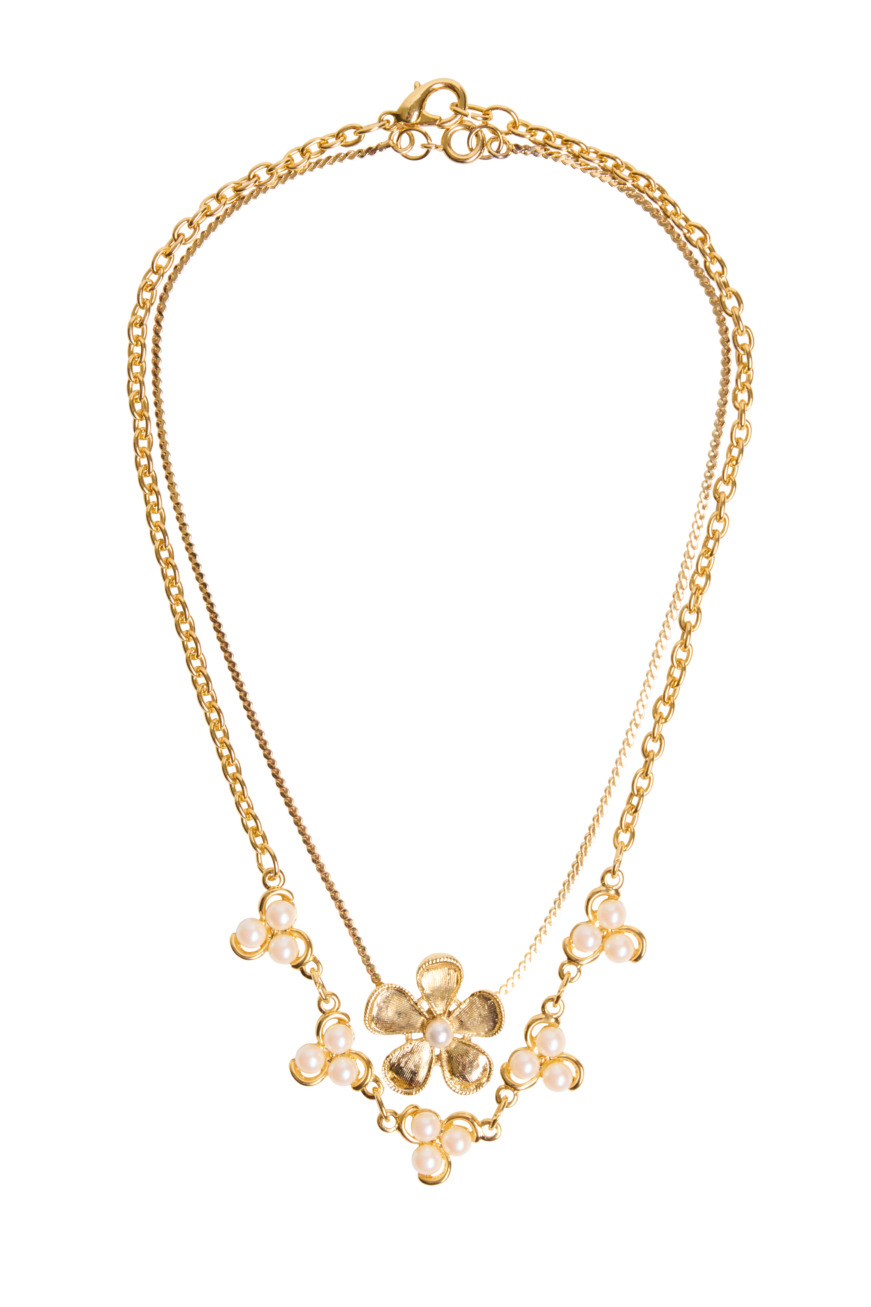 Floral Pearl Double Chain Necklace