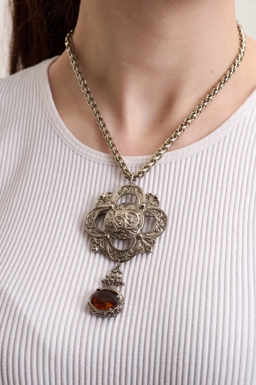 Ornate Amber Pendant Necklace