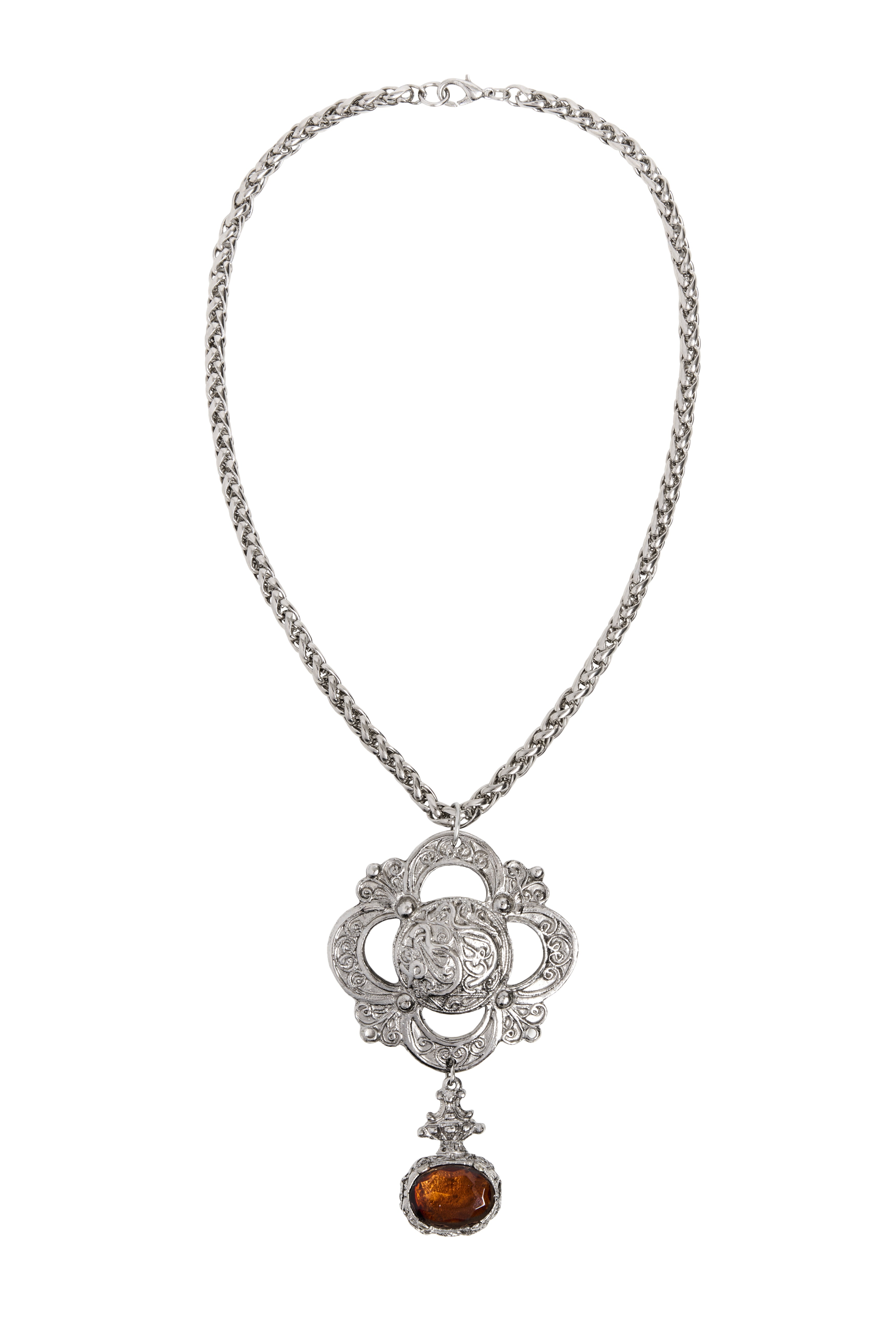 Ornate Amber Pendant Necklace