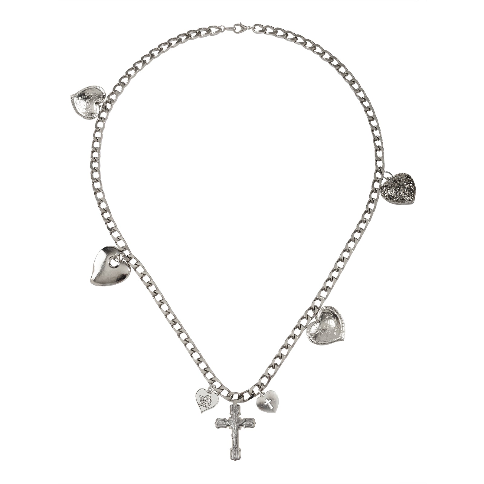 Silver Cross Heart Cluster Chain