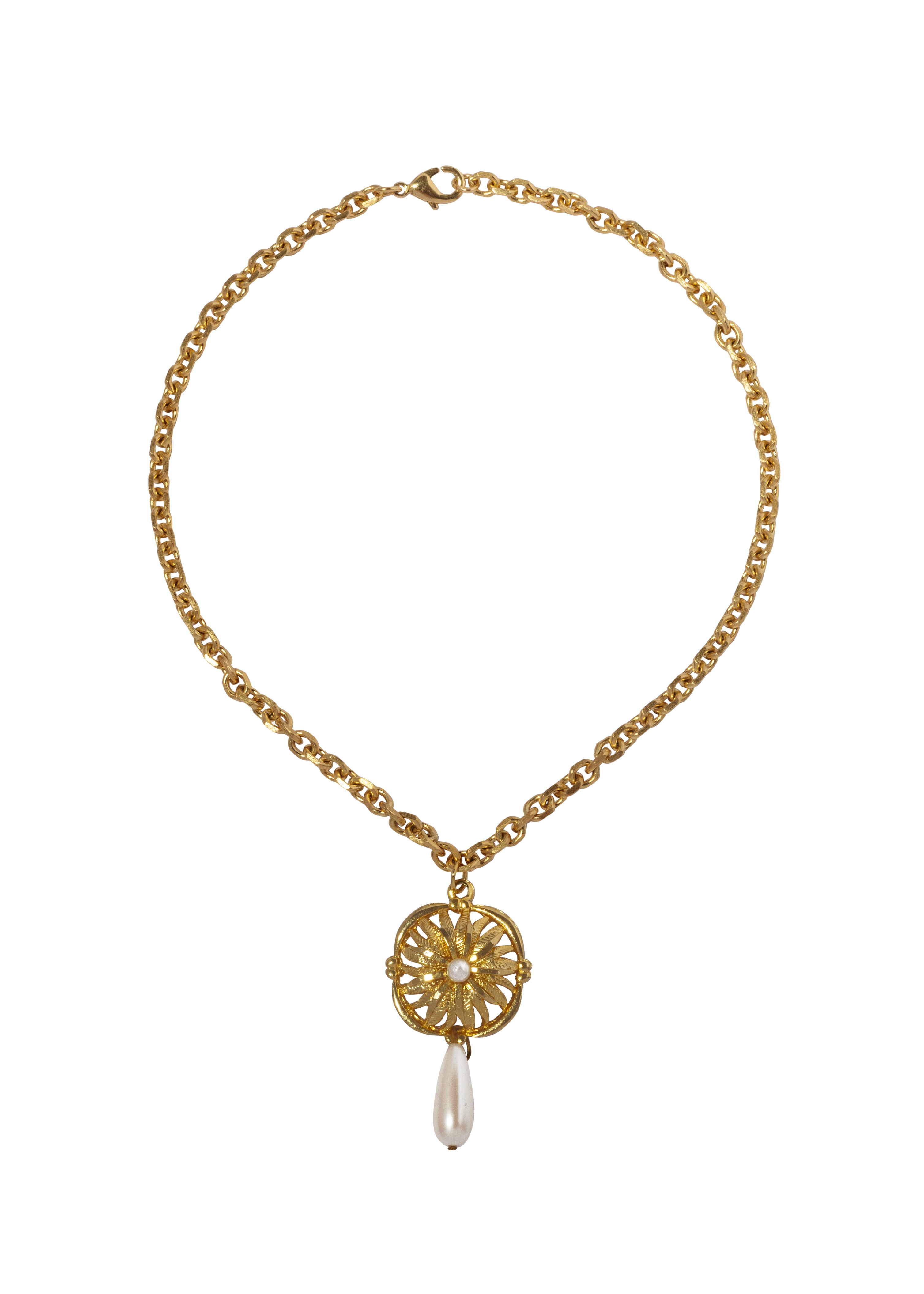 Gold Gaynor Pearl Medallion Necklace