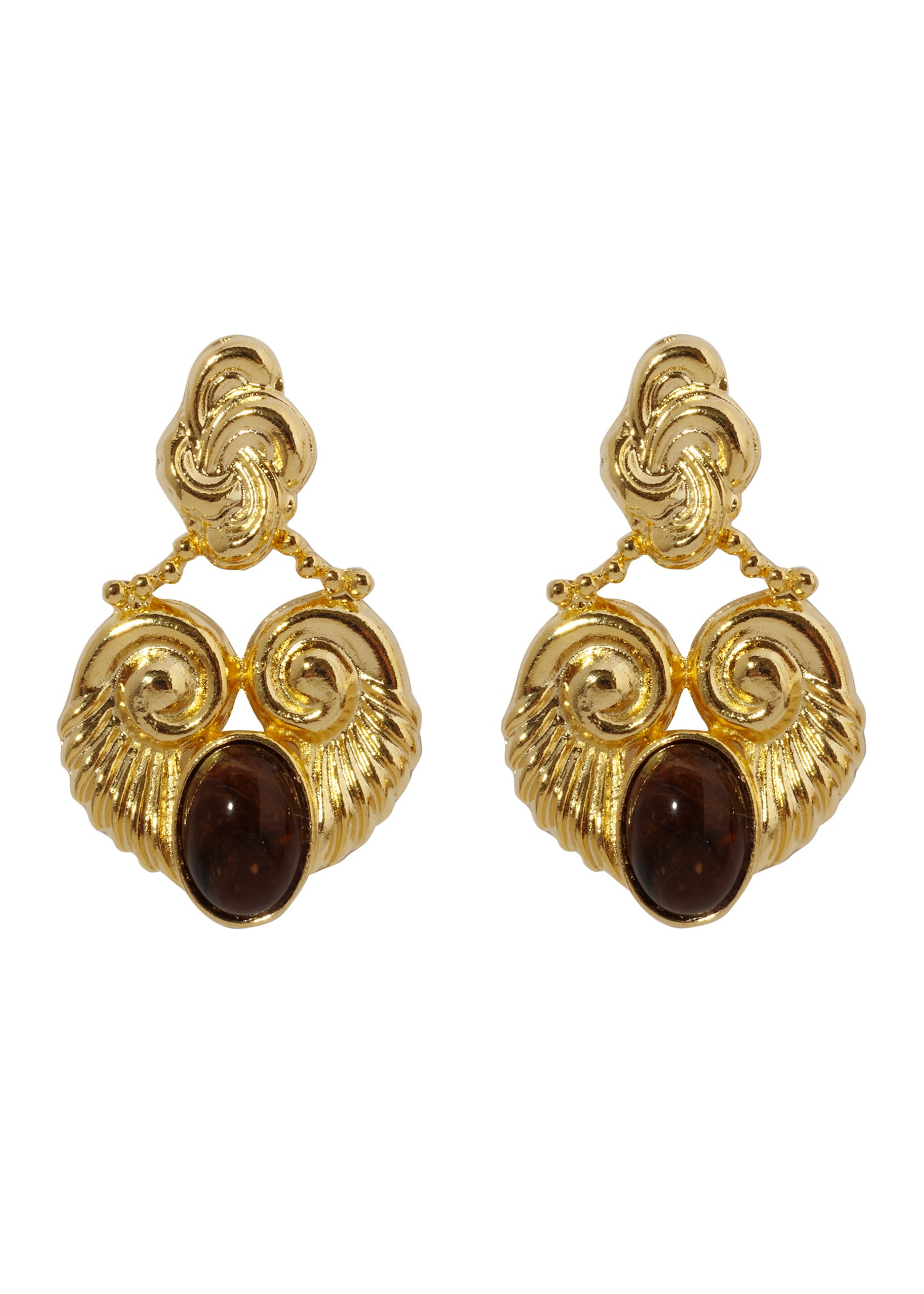 Gold Disco Earrings With Brown Accent