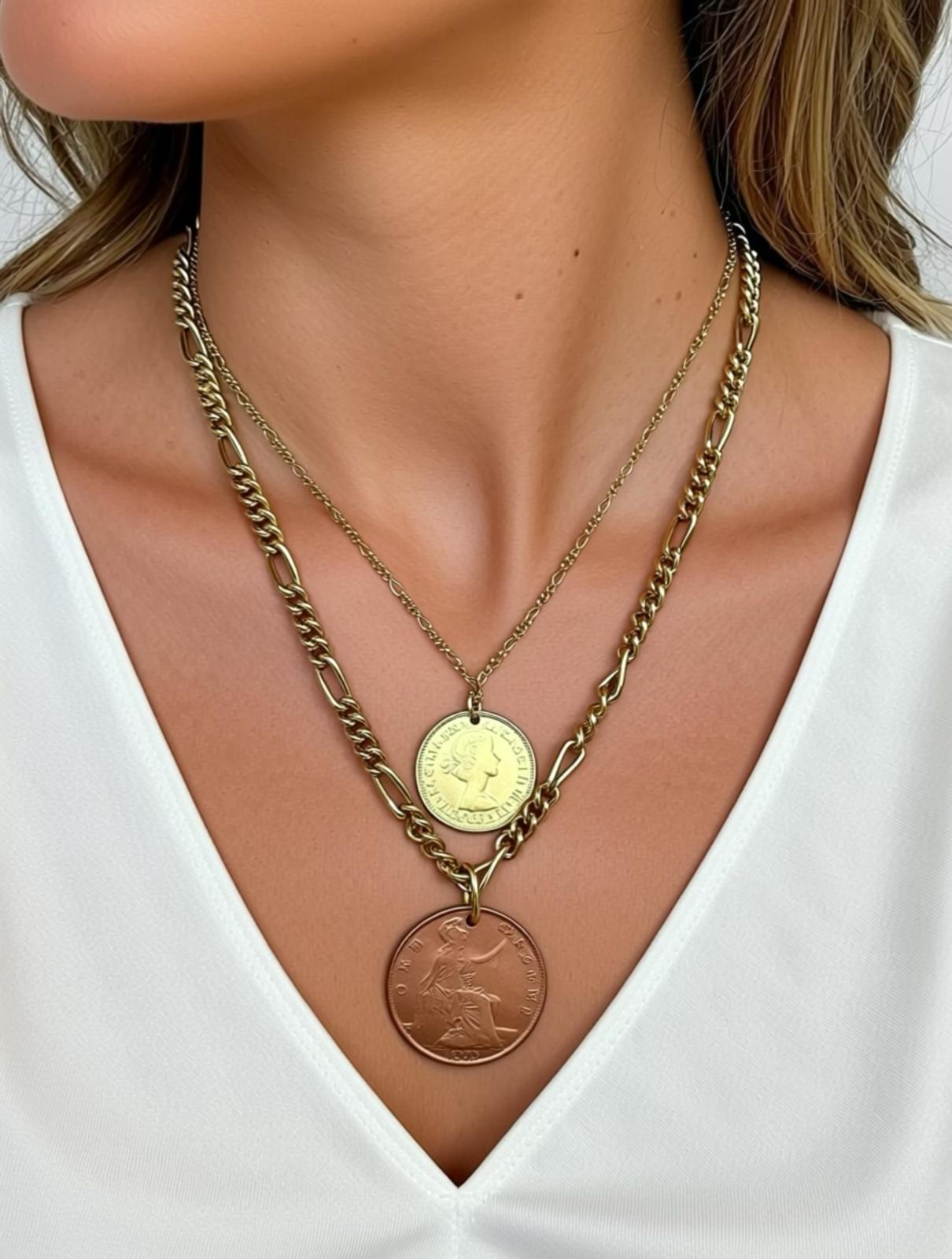 Double Coin Layered Necklace